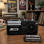 Retro Kaset Çalar Bluetooth Hoparlör 4 Band Radyo Mp3 Çalar FM USB TF Aux Girişli Siyah