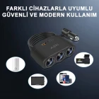 3 Lü Çakmaklık Çoğaltıcı Soket 120W Usb 2 Type-C Araç Şarj Cihazı Çakmaklık Çoklayıcı Çoğaltıcı