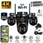 Esvision 4 Kameralı 4 Görüntülü 4K Ultra HD 360 Dönebilen Kablosuz Wifi Kamera Renkli Gece Görüşlü Su Geçirmez Sesli Görüşme Hareket Takip ES-703