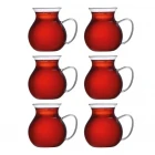 Keyfi Ala Borosilikat Kulplu 6 Lı Çay Bardağı