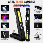 Profesyonel Tamirci Lambası Cob LED 360 Döner Başlık Mıknatıslı Çakar Mod Şarjlı