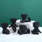 Siyah Dekoratif İnsan Şekilli Figür Saksı 3 Lü