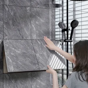 10 Adet Gri Mermer Desenli Alüminyum Duvar Köpük Sticker 30 x 30 Cm