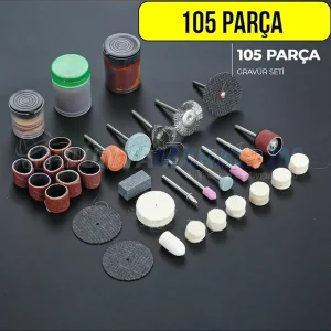 105 Parça Oyma Taşma Fırçalama Gravür Uç Set Hobi Seti Kalıpçı Oyma Taşlama Seti