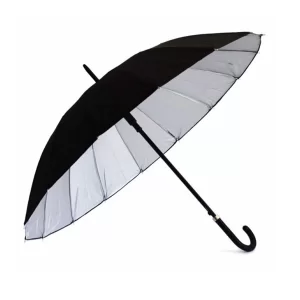 16 Tel Baston Şemsiye Unisex Siyah Şemsiye 80Cm