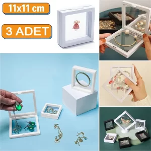 3 Adet Standlı 3D Takı Ziynet Saklama Şeffaf Film Çerçevesi 11x11 Cm
