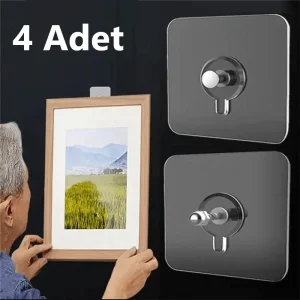 4 Adet Vidalı Yapışkanlı Çok Amaçlı Şeffaf Askı