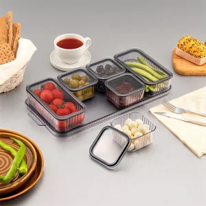 6 Dikdörtgen Bölmeli Kapaklı Kahvaltılık Seti Akrilik