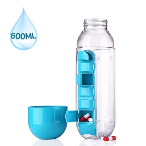 600 ml Dahili 7 Günlük İlaç Organizer Su Şişesi