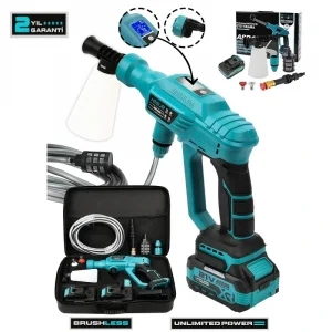 Assur 21v Kömürsüz Motor Yüksek Basınçlı Çift Akülü Oto Araba Yıkama Makinesi Şarjlı