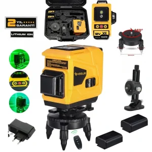 Assur 360 Derece 12 Köşe Otomatik Hizalamalı Yeşil Çizgili Su Terazili Lazer Metre Hizalama