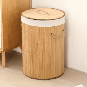Bambu Çamaşır Sepeti 35x35x49 48 Lt Yuvarlak Bej