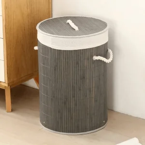 Bambu Çamaşır Sepeti 35x35x49 48 Lt Yuvarlak Yeşil