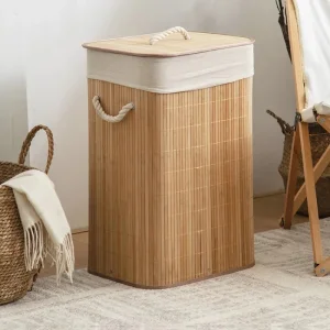 Bambu Çamaşır Sepeti 40x30x60 60 Lt Kare Bej