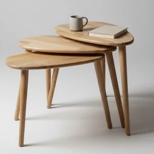 Bemerg Luna 3 Lü Zigon Sehpa Masif Kayın Ahşap Nordic Series