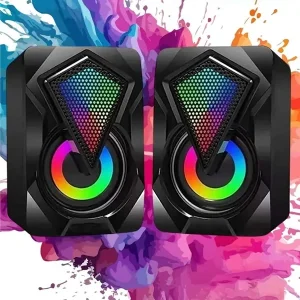 Bilgisayar Hoparlörü Led Işıklı Rgb Laptop Pc Uyumlu 1+1 Speaker