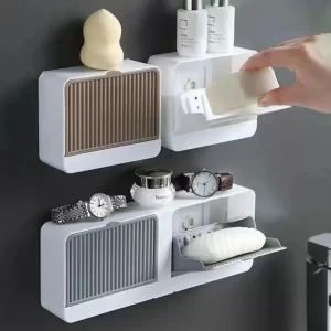 Güçlü Yapışkanlı 2 Bölmeli Kapaklı Katı Sabunluk