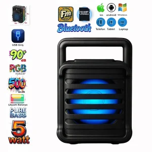 Rgb Led Işıklı Bluetooth Hoparlör Pure Bass Teknolojisi Usb Tf Fm Radyo