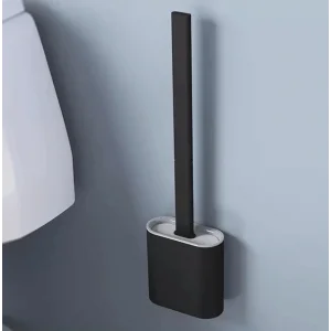 Silikon Tuvalet Klozet Fırçası ve Askısı Siyah
