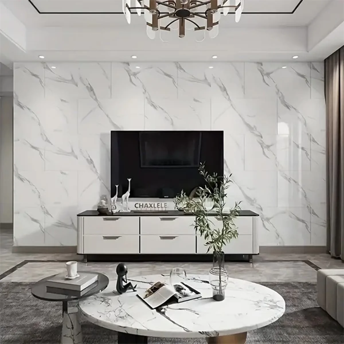 10 Adet Beyaz Mermer Desenli Alüminyum Duvar Köpük Sticker 30 x 30 Cm