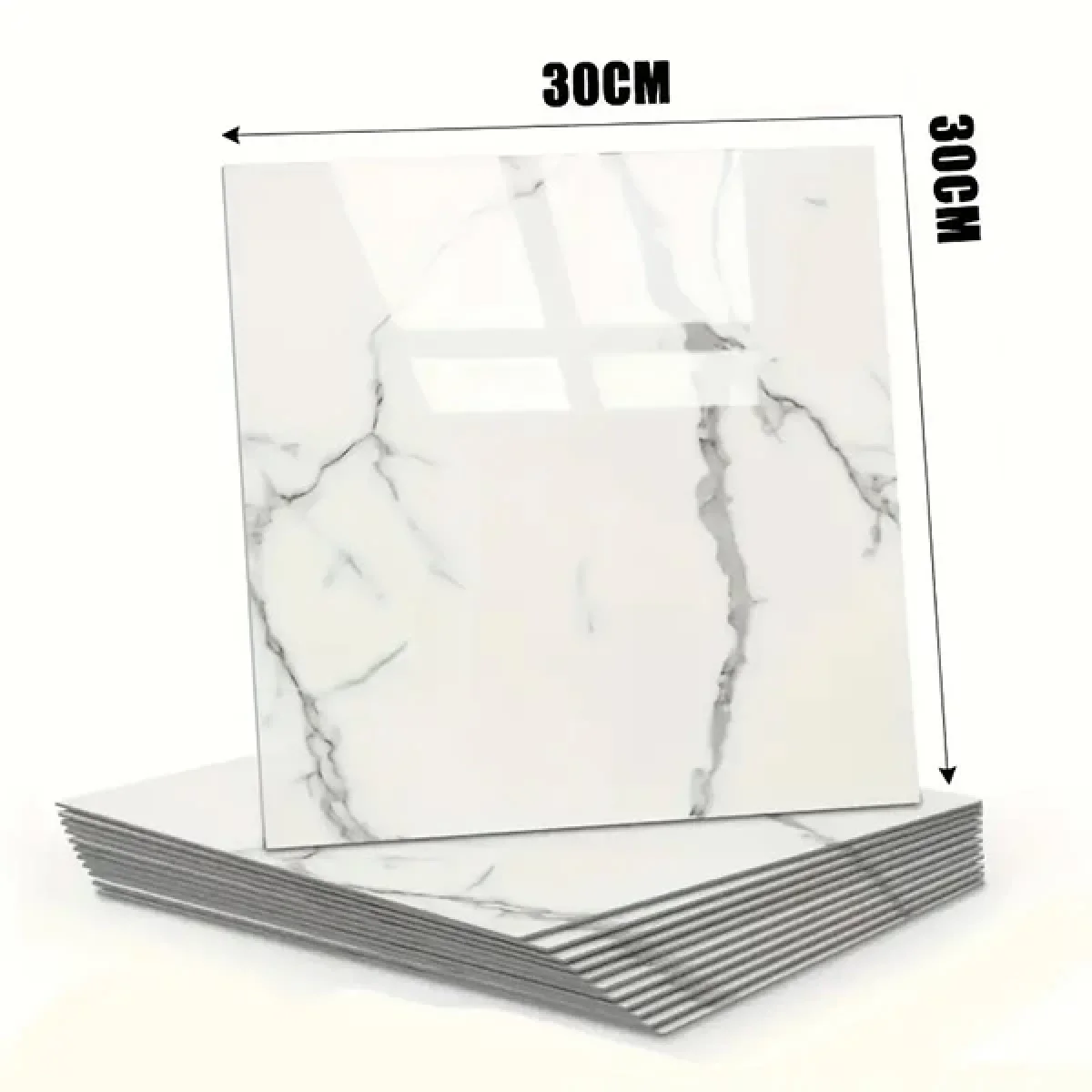 10 Adet Beyaz Mermer Desenli Alüminyum Duvar Köpük Sticker 30 x 30 Cm