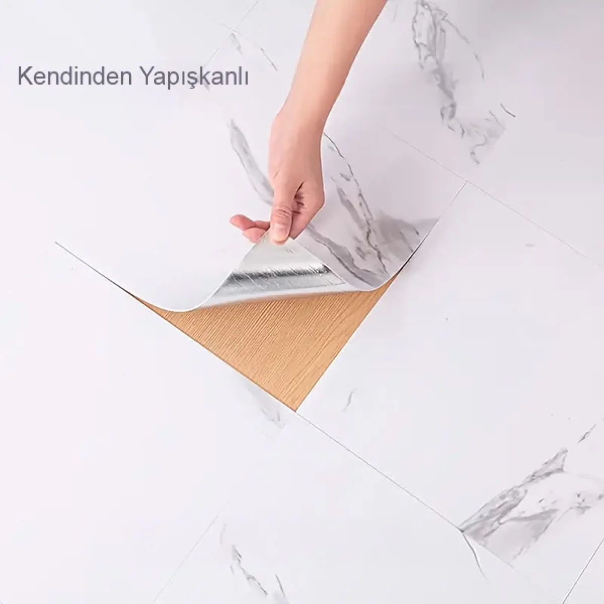 10 Adet Beyaz Mermer Desenli Alüminyum Duvar Köpük Sticker 30 x 30 Cm