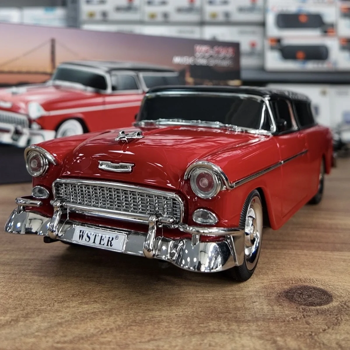 1955 Model Klasik Araba Bluetooth Hoparlör Speaker 10 Watt Fm Radyo Sd Kart USB Kırmızı