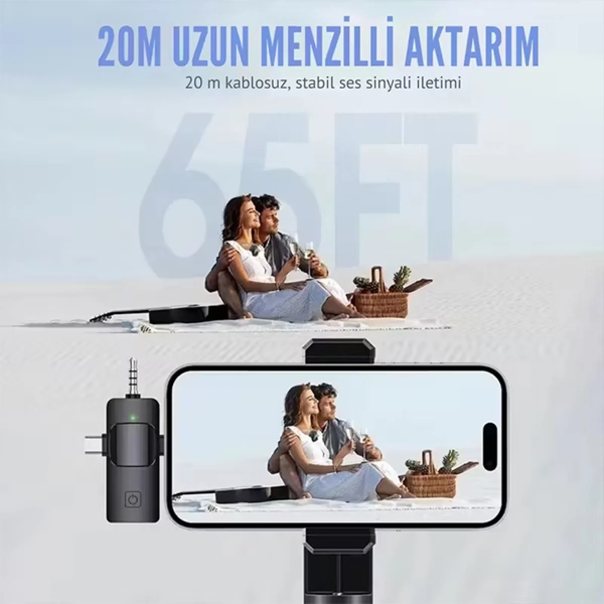 2 Li Kablosuz Yaka Mikrofonu 3 in 1 Type-C Lightning Uyumlu Gürültü Engelleyici Vlog Canlı Yayın Röportaj Video Mikrofon Seti
