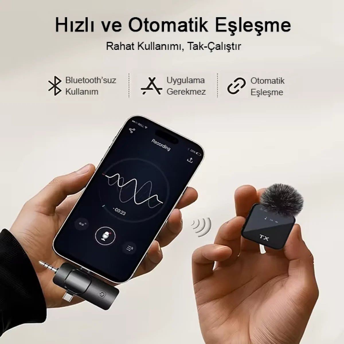 2 Li Kablosuz Yaka Mikrofonu 3 in 1 Type-C Lightning Uyumlu Gürültü Engelleyici Vlog Canlı Yayın Röportaj Video Mikrofon Seti