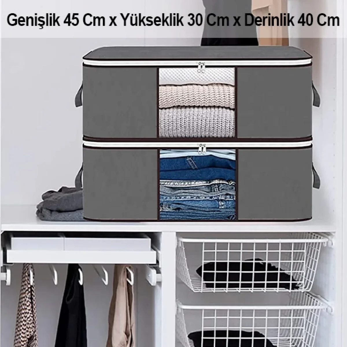 3 Adet Pencereli Kazak Hurcu 45 x 40 x 30 Cm