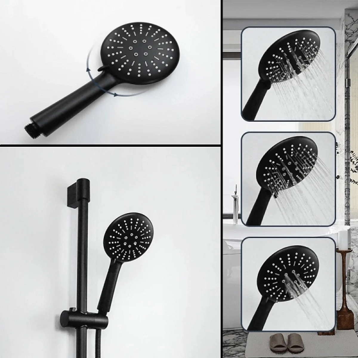 3 Fonksiyonlu Yüksek Basınçlı Duş Başlığı Siyah