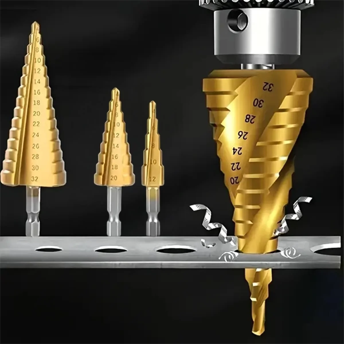 3 Lü Paslanmaz Matkap Ucu Kademeli Sac Delme Aparatı