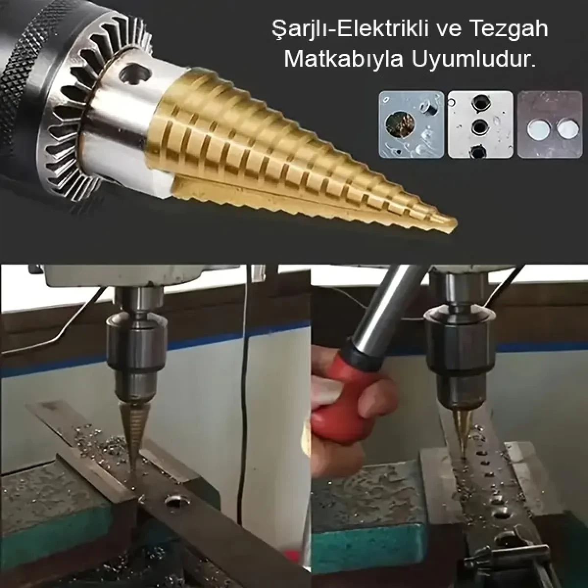3 Lü Paslanmaz Matkap Ucu Kademeli Sac Delme Aparatı