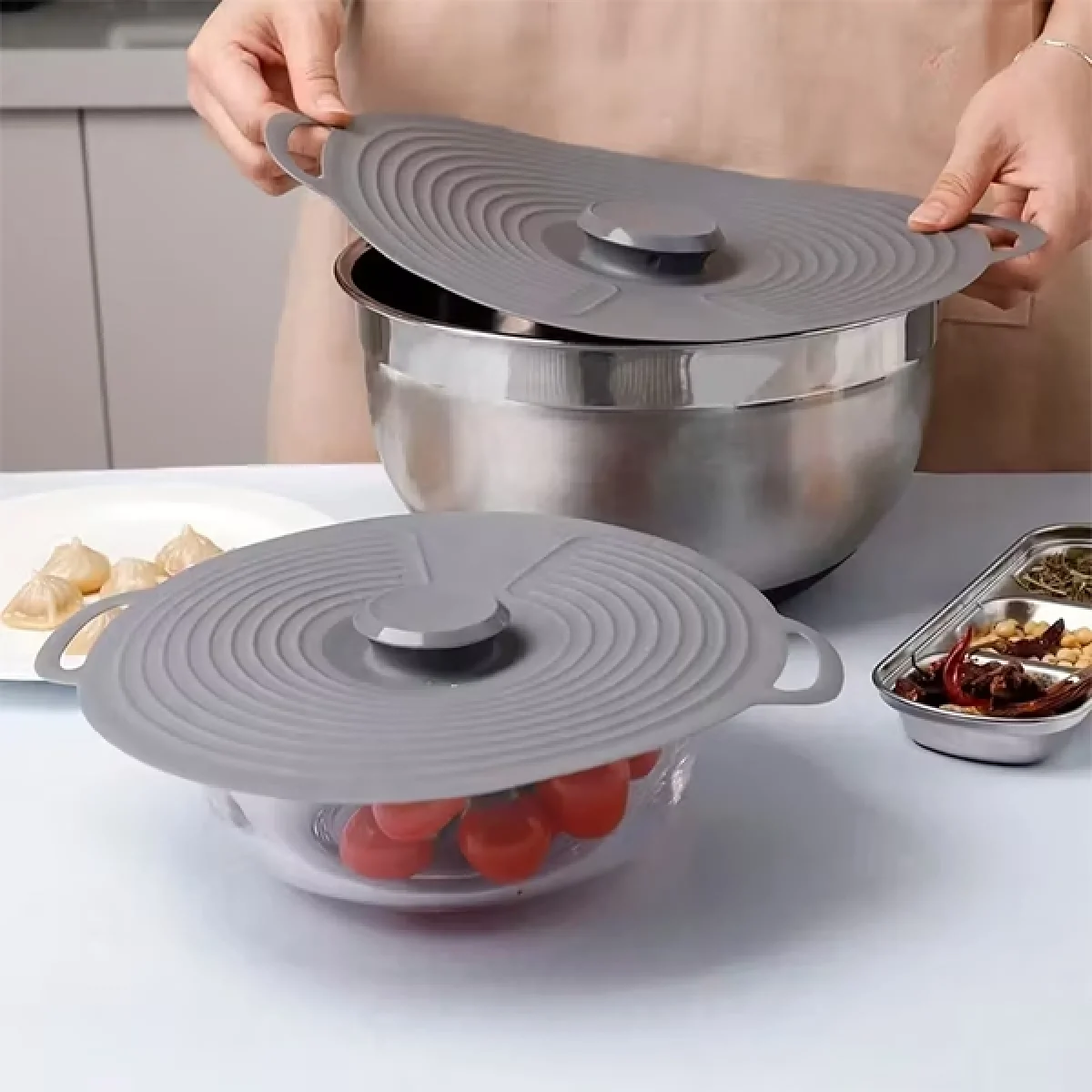 3 Lü Silikon Tencere Tava Kapağı Isı Koruyucu Silikon Kapak Yüksek Kaliteli Malzeme