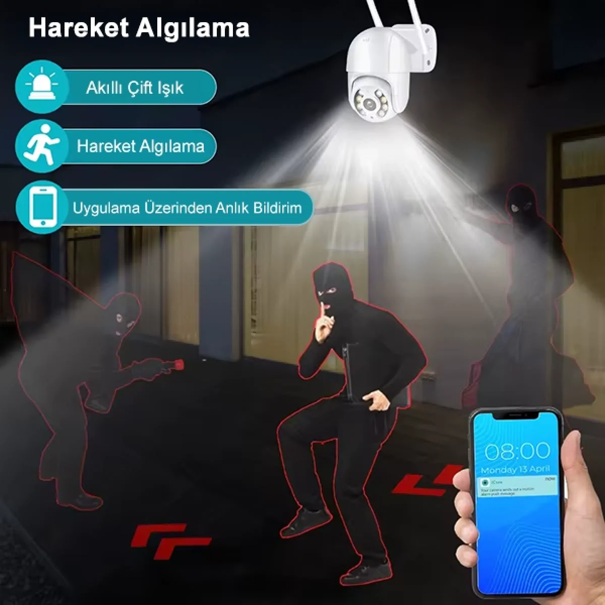 360 Dönebilen Kablosuz Wifi Ip Kamera 1080P Full HD Renkli Gece Görüşlü Su Geçirmez Sesli Görüşme Hareket Takip