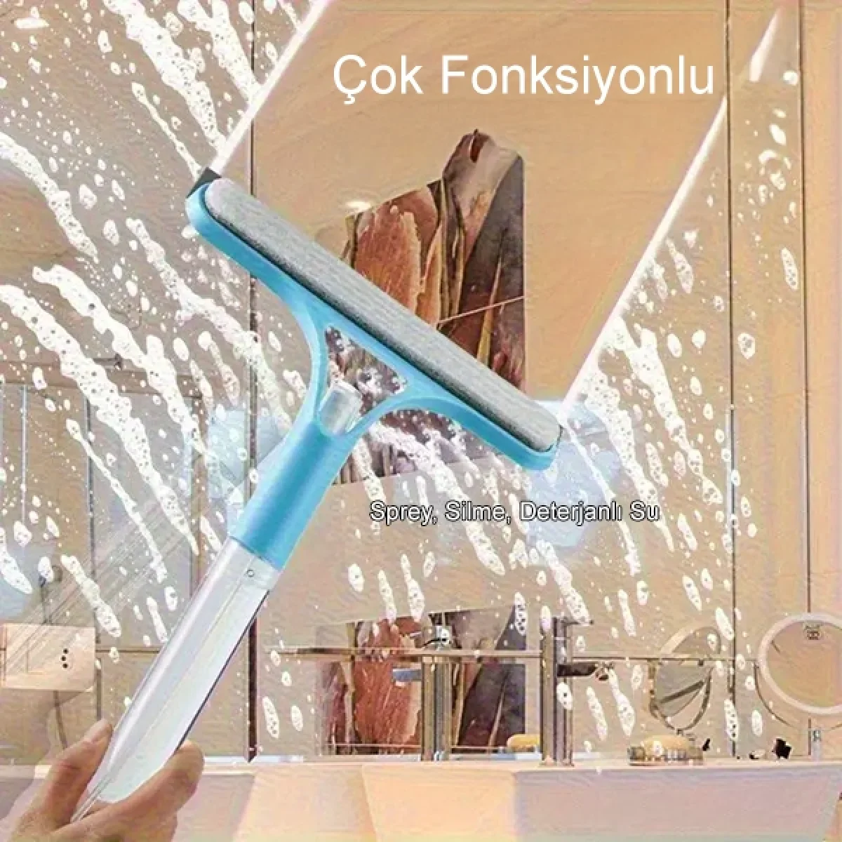 4 ü 1 Arada Çift Taraflı Kazıyıcılı Spreyli Cam Silme ve Fırça Apratı