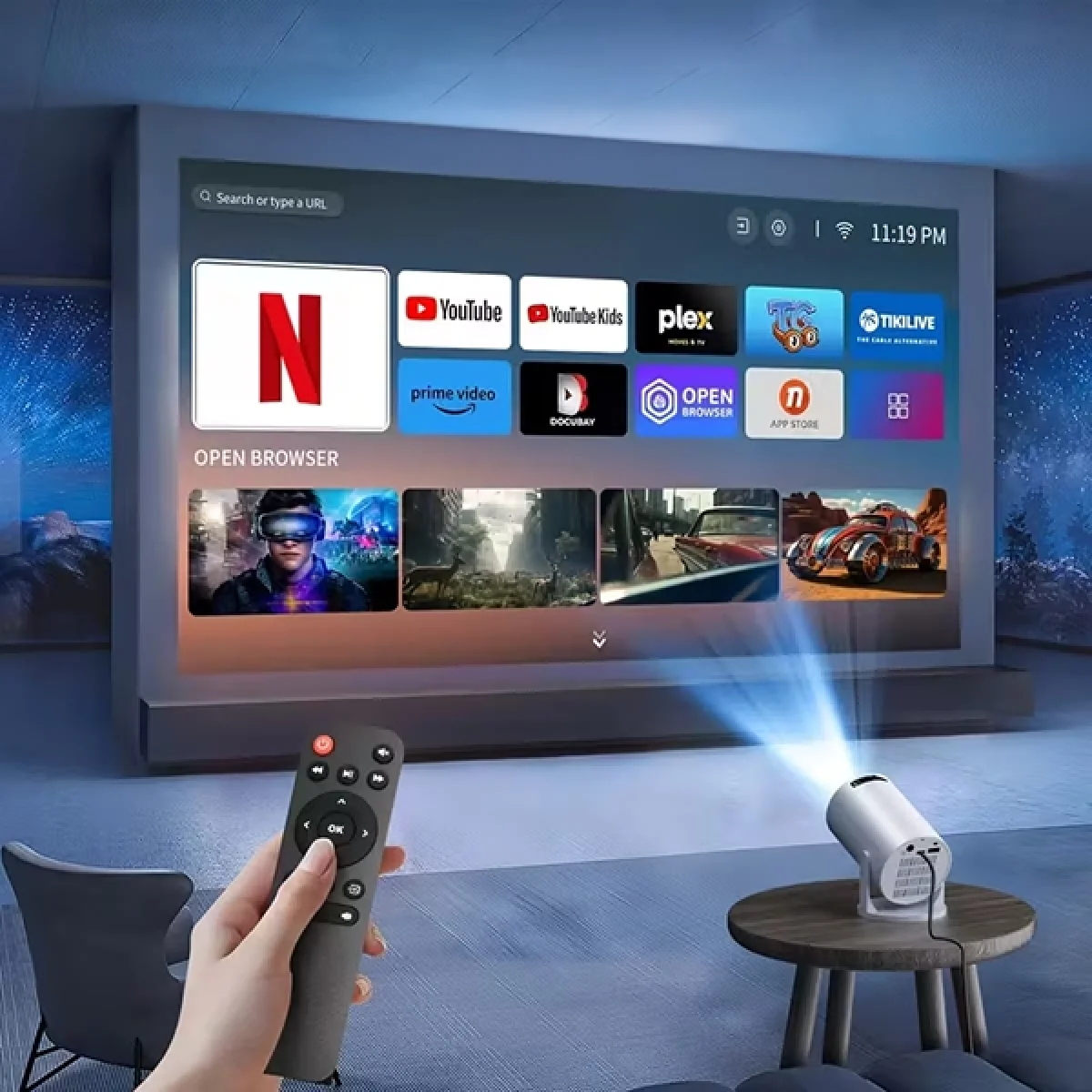 4K 1080P Taşınabilir Sinema Projektörü Ev Sineması Bluetooth Android Projeksiyon Cihazı