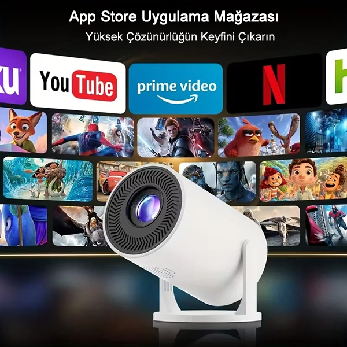 4K 1080P Taşınabilir Sinema Projektörü Ev Sineması Bluetooth Android Projeksiyon Cihazı