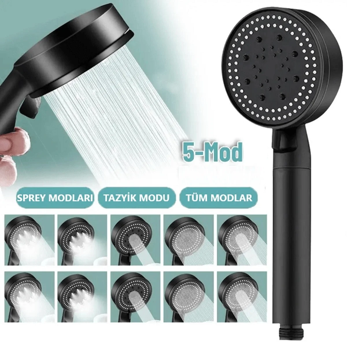 5 Fonksiyonlu Yüksek Basınçlı Ayarlı Duş Başlığı