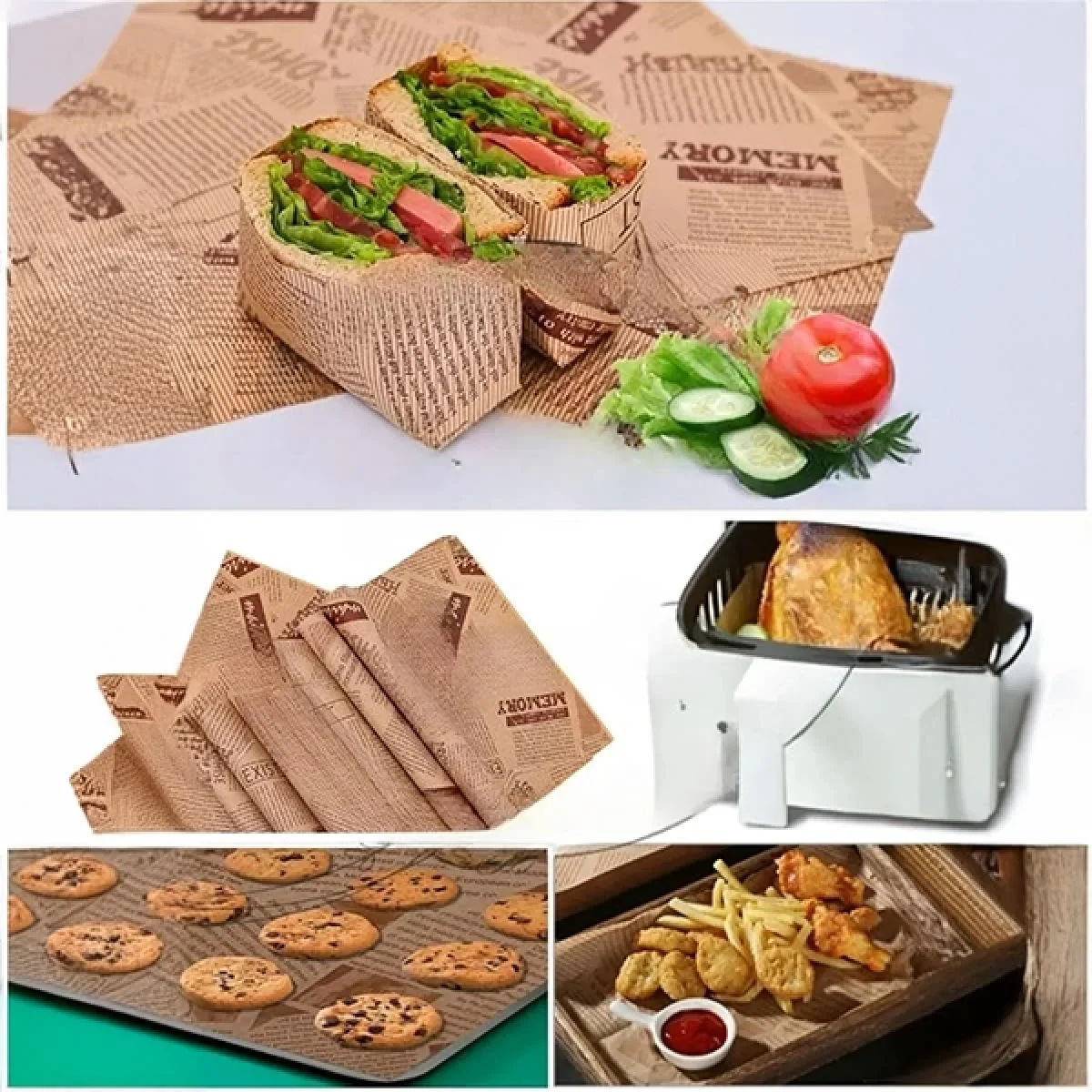 50 Adet Desenli Yağlı Kağıt Vintage Gazete Sunum Kağıdı Servis Kağıdı