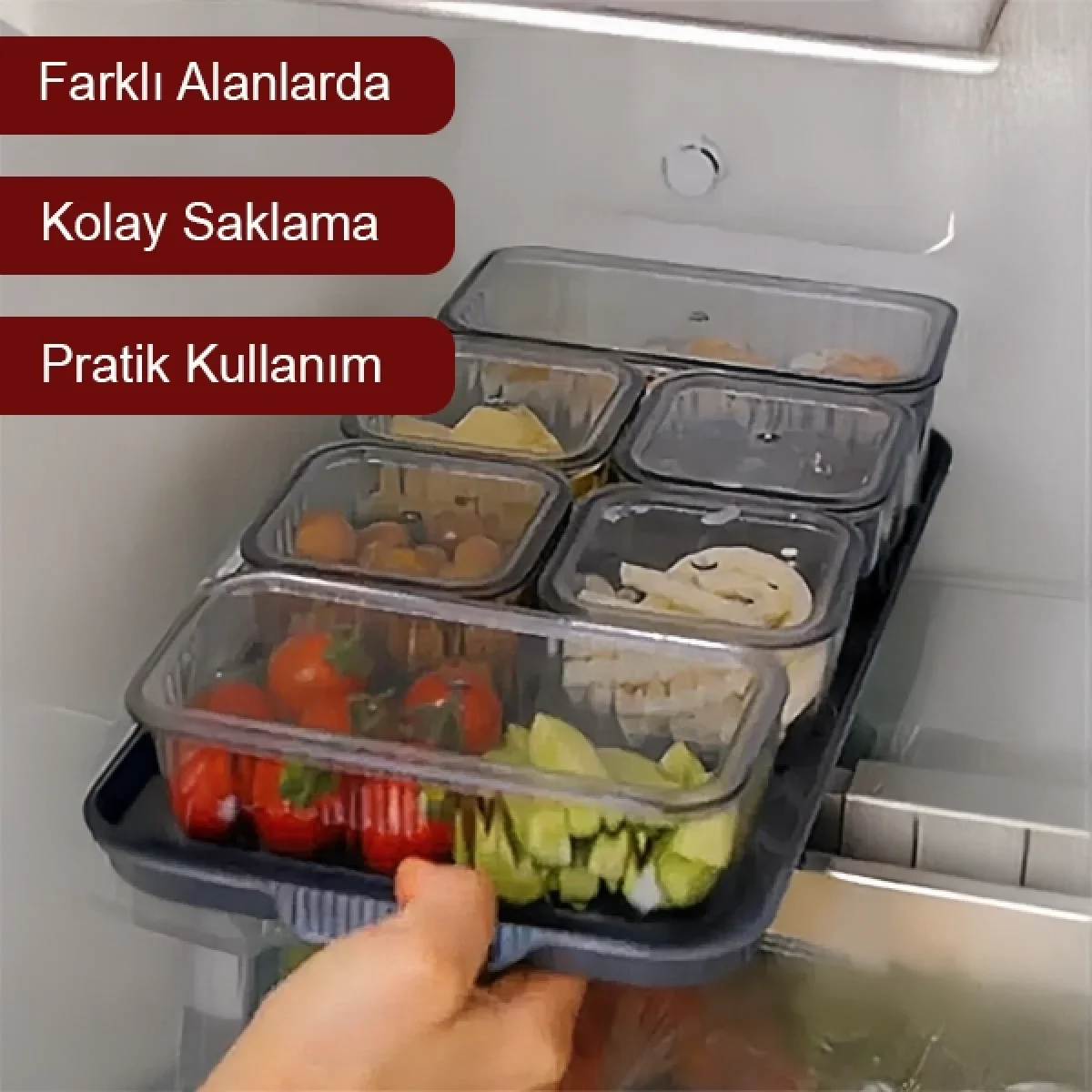 6 Dikdörtgen Bölmeli Kapaklı Kahvaltılık Seti Akrilik