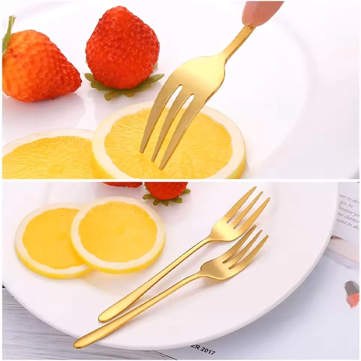 6 Lı Parlak Gold Tatlı Çatalı Seti