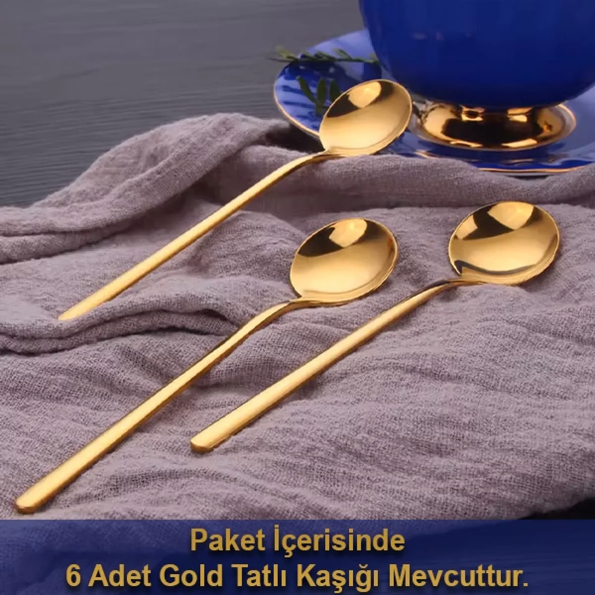 6 Lı Parlak Gold Tatlı Kaşığı Seti