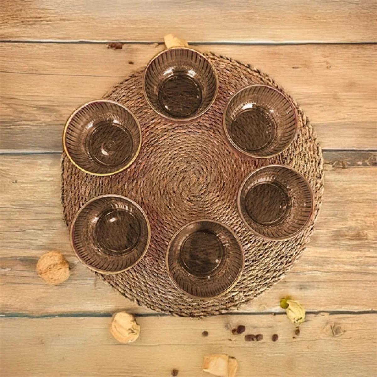 6 Lı Yaldızlı Kase Sosluk ve Çerezlik Bal Rengi