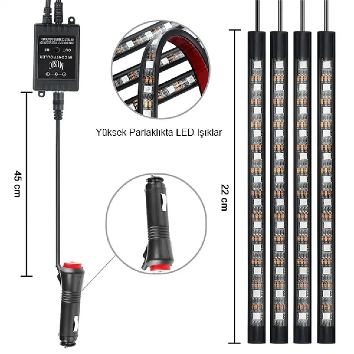 Araç İçi Ayak Altı Led 12 Ledli Lamba Sese Duyarlı Led Müziğe Duyarlı Led