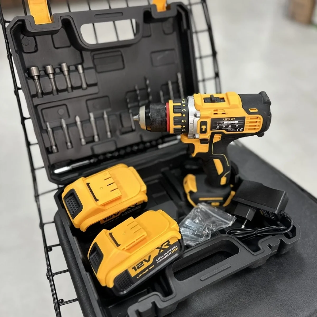 Assur 12V Çift Akülü Vidalama Darbeli Şarjlı Matkap Çelik Mandren