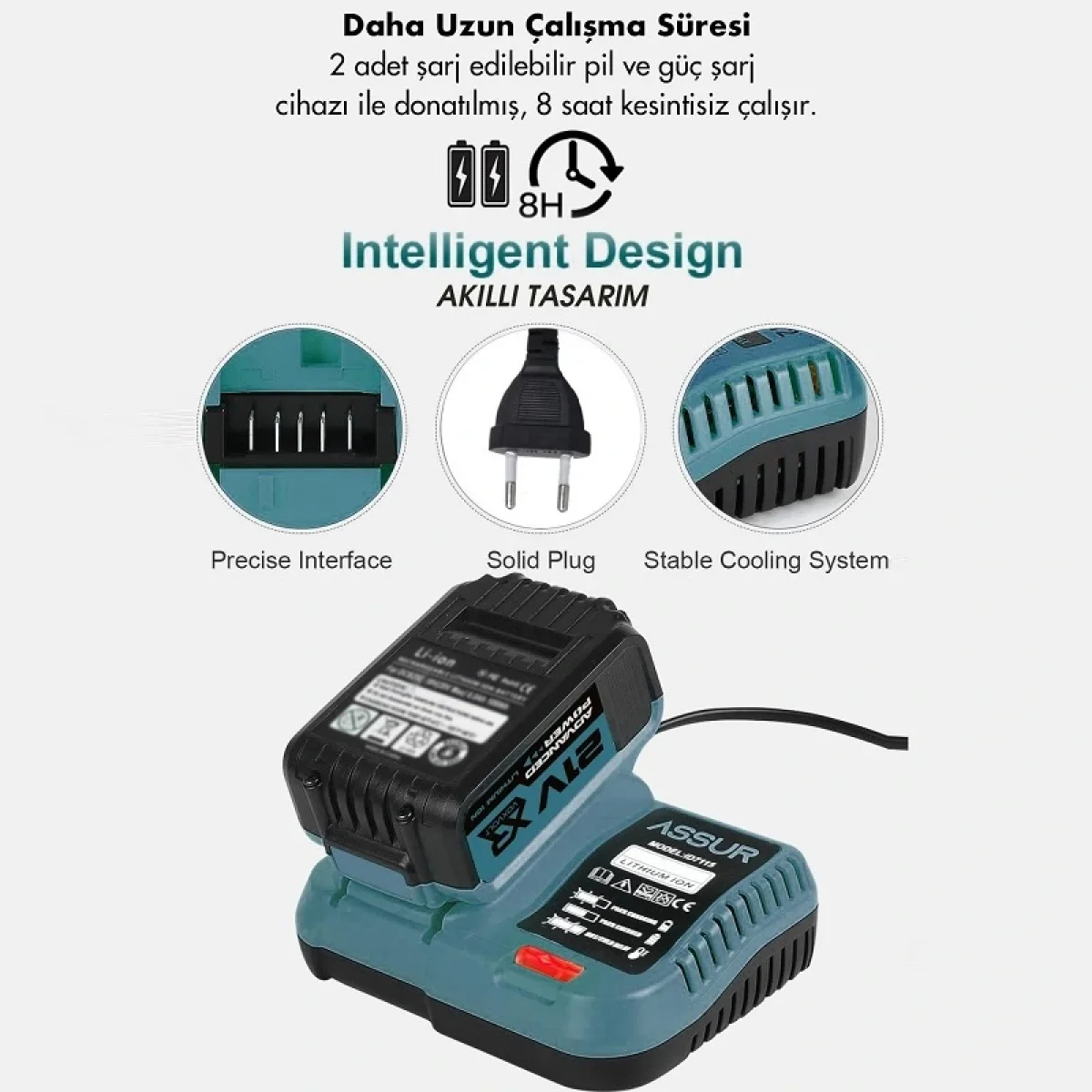 Assur 21v 6 Başlıklı Set Taşlama Somun Sıkma Tilki Kuyruğu Dal Budama Vidalama Lastik Şişirme Pompası