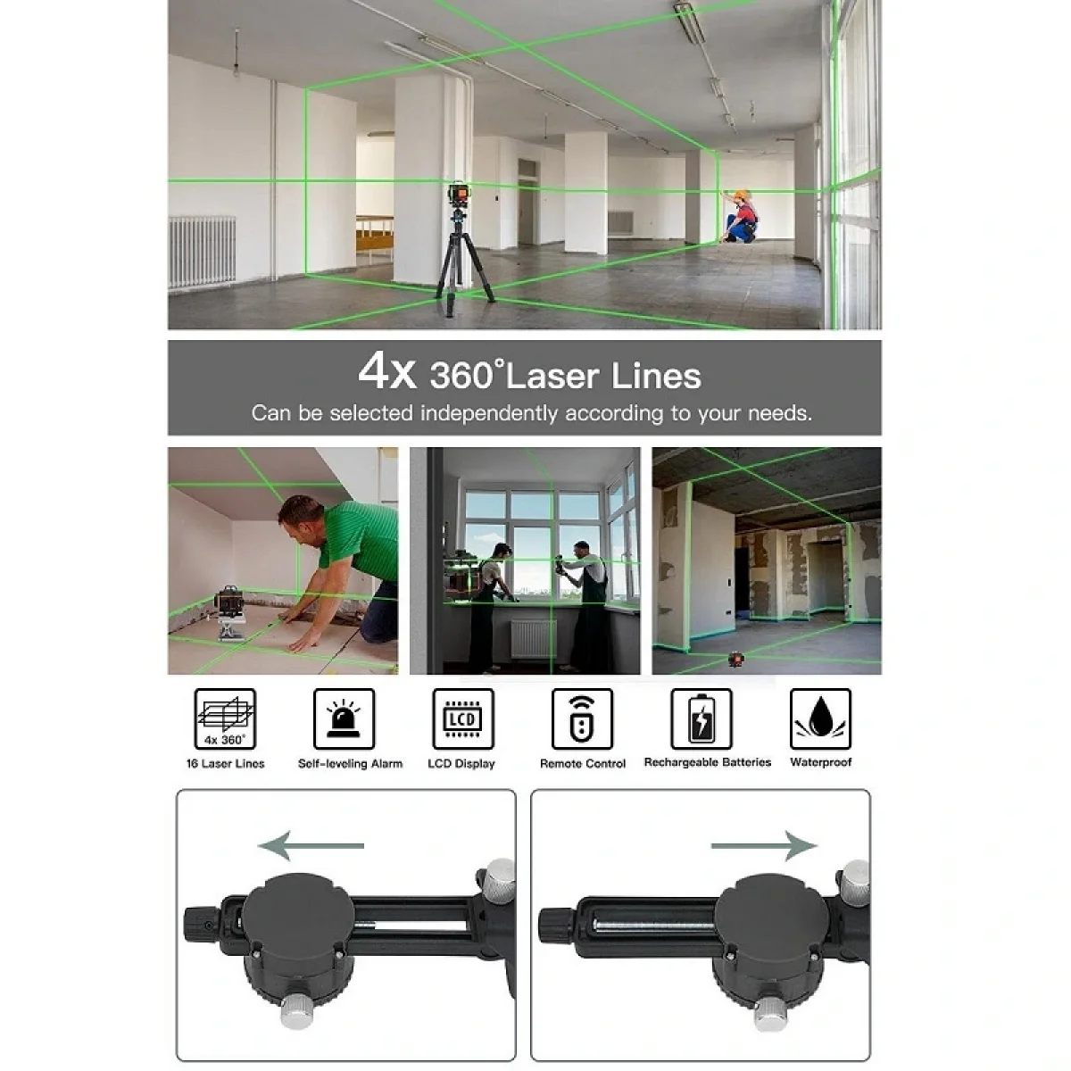 Assur 360 Derece 12 Köşe Otomatik Hizalamalı Yeşil Çizgili Su Terazili Lazer Metre Hizalama