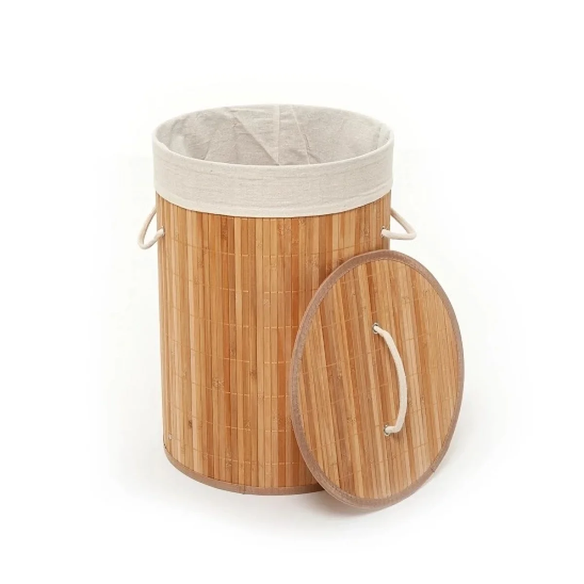 Bambu Çamaşır Sepeti 35x35x49 48 Lt Yuvarlak Bej
