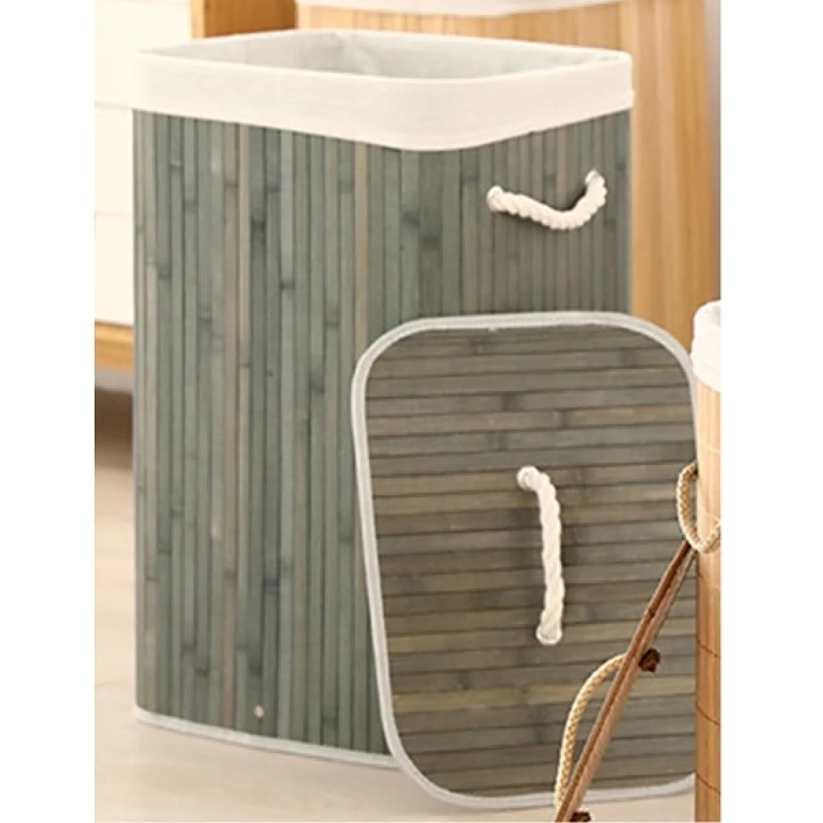 Bambu Çamaşır Sepeti 40x30x60 60 Lt Kare Yeşil